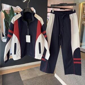 Navy and White Tracksuit with Red Accents